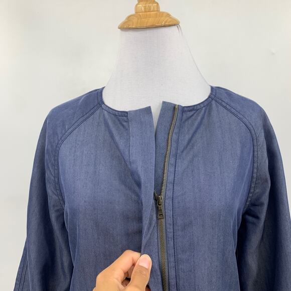 Vince Shirt Dress Womens S Small Chambray Bracelet Sleeve Quarter Zip Mini Work - Picture 3 of 13